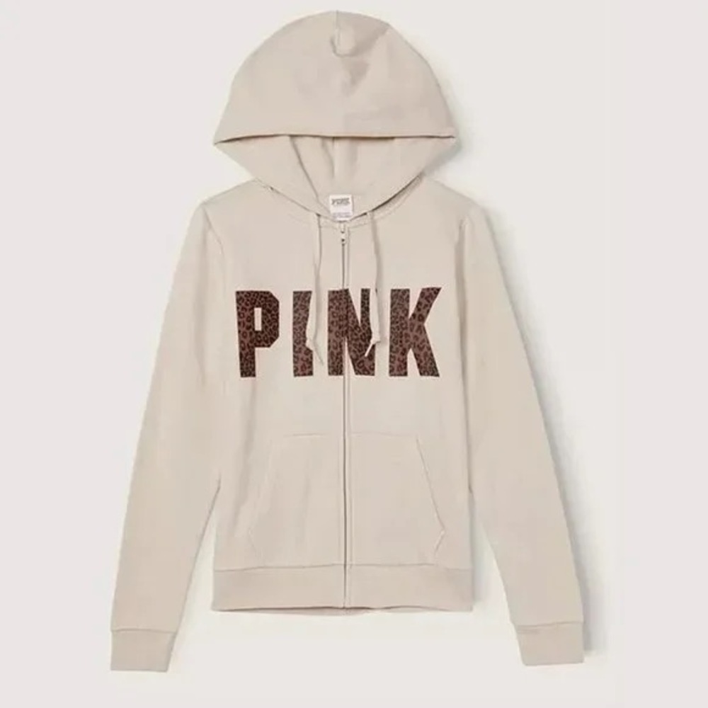 PINK cream/leopard Zip-Up Hoodie